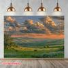 2D Pastoral Mountain Meadow Cow Print Wall Hanging