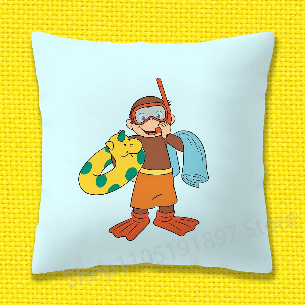 C-Curious George Monkey Throw Pillow Case For 30X30Cm 40X40Cm 45X45Cm 50X50Cm 55X55Cm Square Sofa Pillowcase Shell