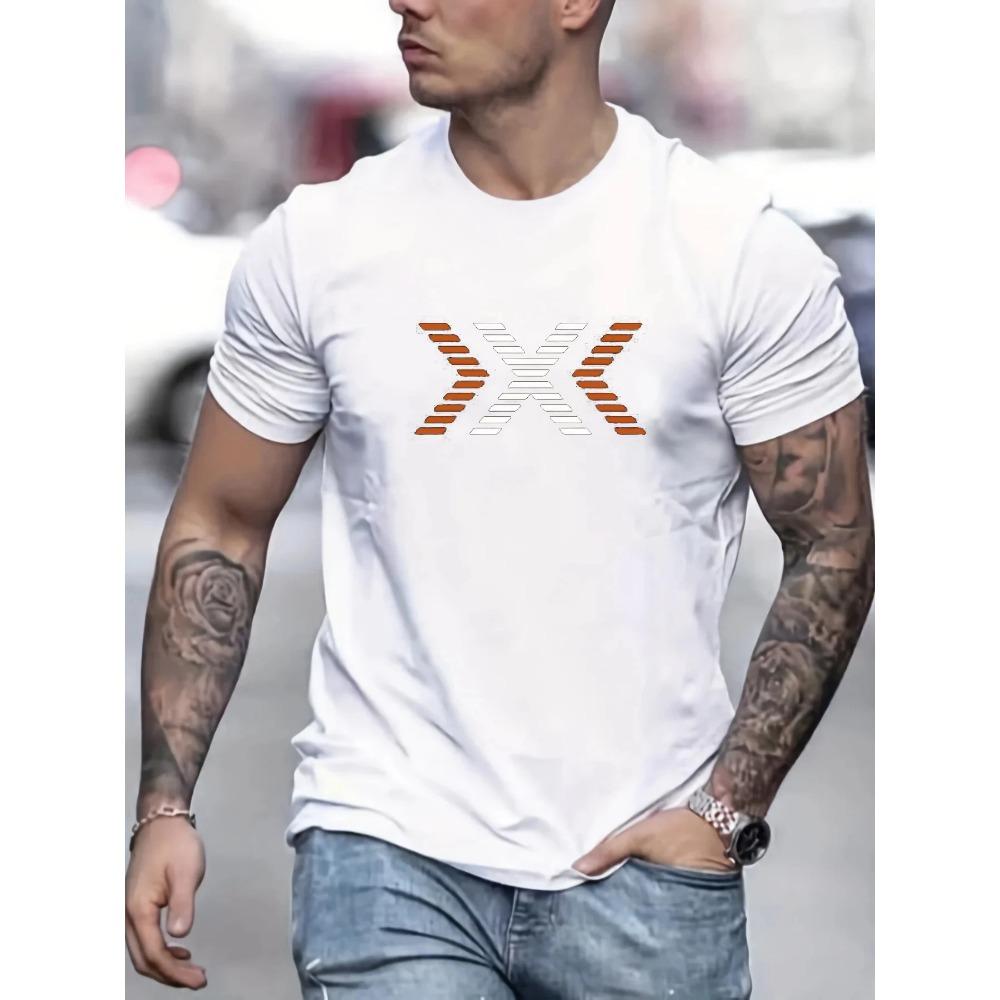 Men's Summer 100% Cotton Fashion Pattern Printed Loose Large Casual Round Neck Short Sleeve T-shirt  Casual Letter Pattern Tops