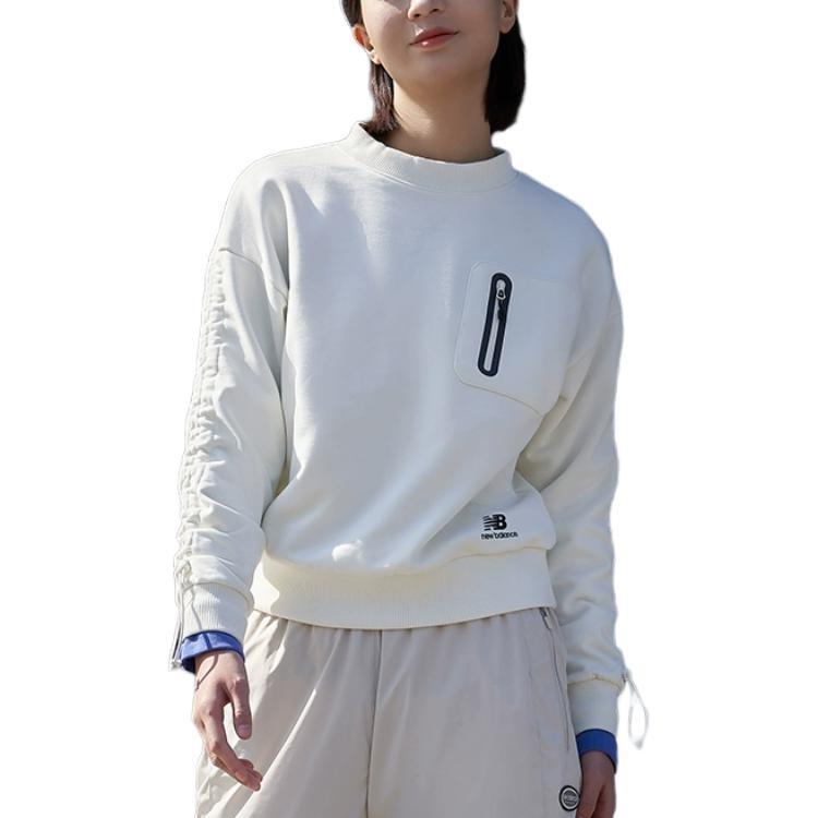 (WMNS) New Balance Logo Printing Solid Color Round Neck Pullover Beige Hoodie Women's AWT14372-NMC