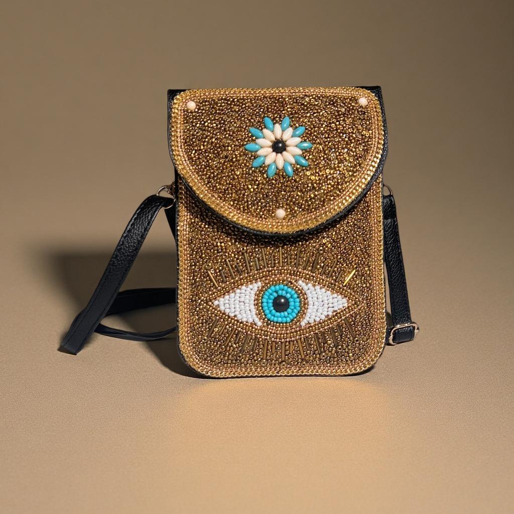 Women's Small Crossbody Cell Phone Bag Boho-Style Colorful Beaded Purse Wallet with Handmade Patterns Lightweight Cell Phone Shoulder Bag for Women