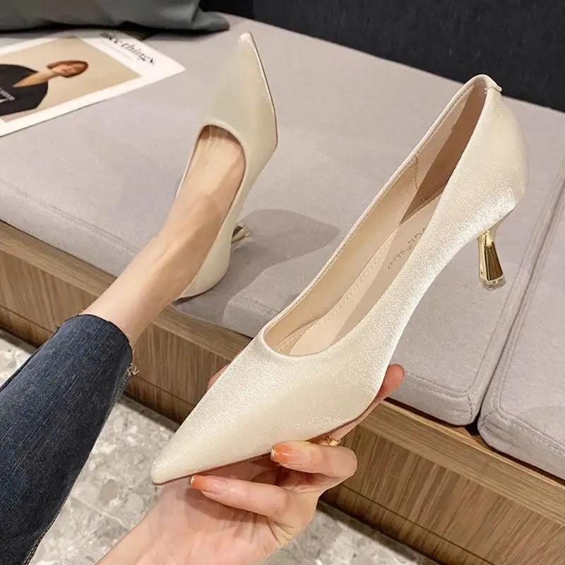 Fashion High Heels Pointed Toe Pumps Wedding Bride Shoe on Heeled Ladies Stilito Women's Shoes Korean Style Wholesale Genuine Mark Y2k