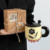 Retro Flower Ceramic Mug with Lid Spoon Premium Sense Drinking Cup Couple Gift Household Coffee Milk Mug