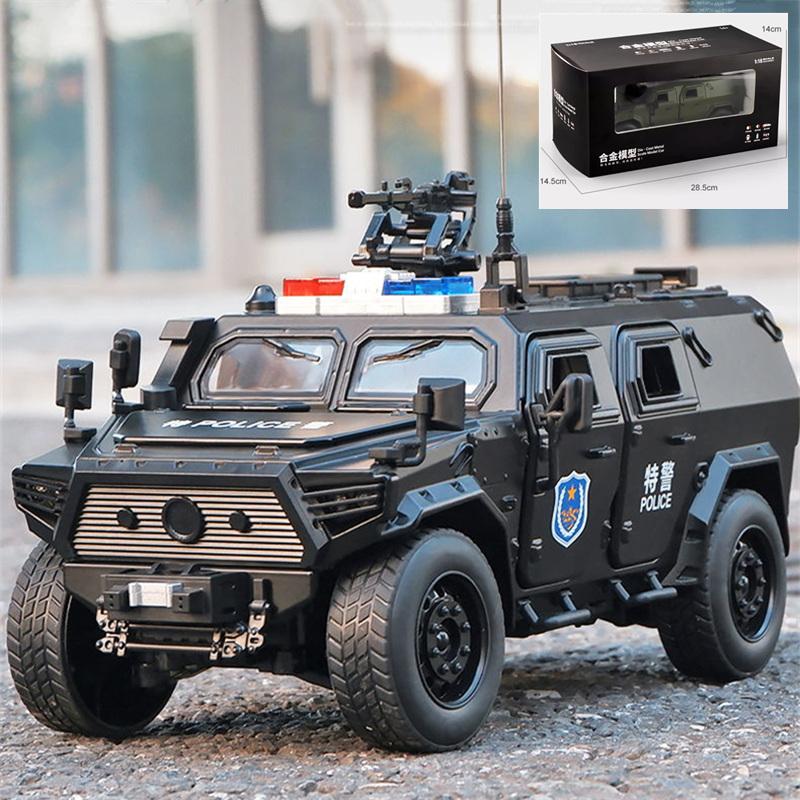 1:18 Military Explosion Proof Car Model Alloy Diecast Armored Car Metal Tank Vehicles Model Simulation Sound Light Kids Toy Gift
