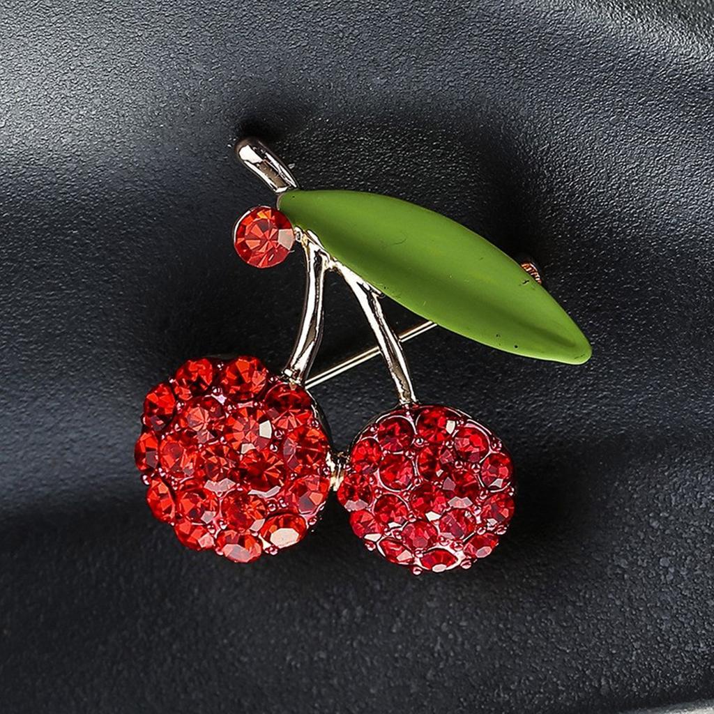 Fashion Cherry Fruit Brooch Pin Jewelry Statement Green Cubic Zircon Cherry Brooch Pin for Collectors and Style Lovers