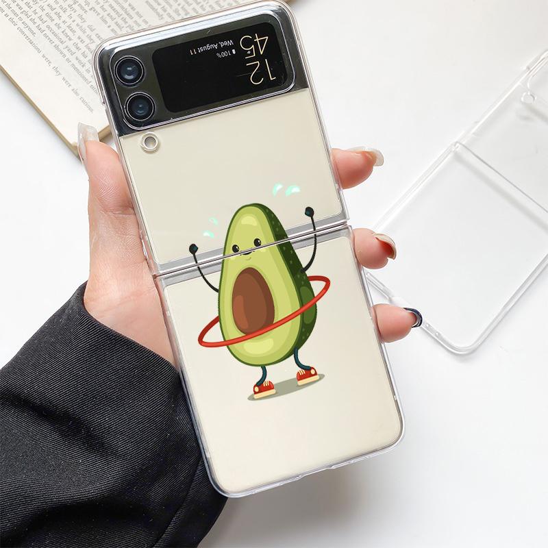 Cute Avocado Baby Yoga Fashion Phone Case For Samsung Galaxy Z Flip 3 4 5 6 7 Hard Folding Z Flip4 PC Cover Protector Gift