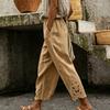 Women's Casual Straight Leg Pants with Elastic Waist and Lace Trim - Color Loose Fit