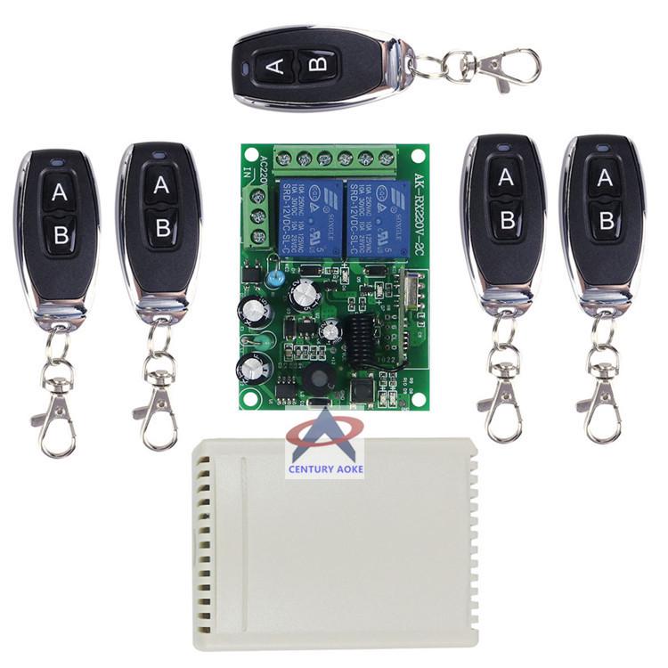 220V 2-Way Remote Control Switch with Five-Device Wireless Control and 10A Relay Receiver Two-Way Remote Control Switch