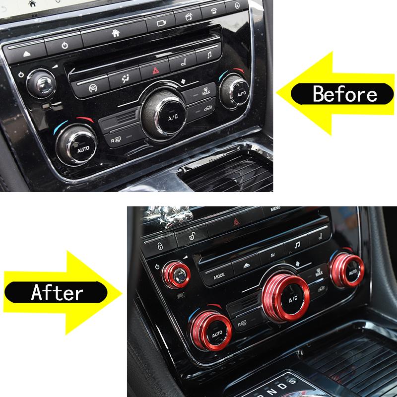 4pcs Aluminum Alloy Red/Silver For Jaguar XJ 2010-2019 Car Air Conditioner Switch Knob Volume Button Cover Trim Ring Accessories