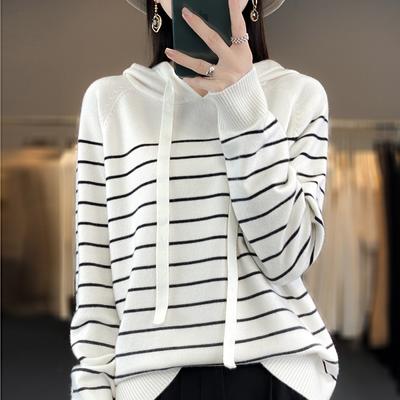 Striped Women's Autumn and Winter Long-sleeved Sweatshirt Jacket Casual Sweater Sweater Women's New Hooded Korean Version