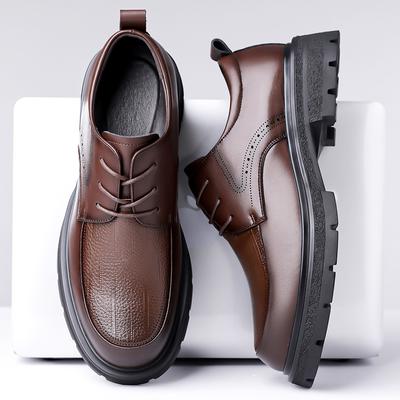Lace Up Thick Soled Men's Leather Shoes Retro Gentleman Style Work and Party Luxury Adult Shoes Comfortable Derby Shoes New