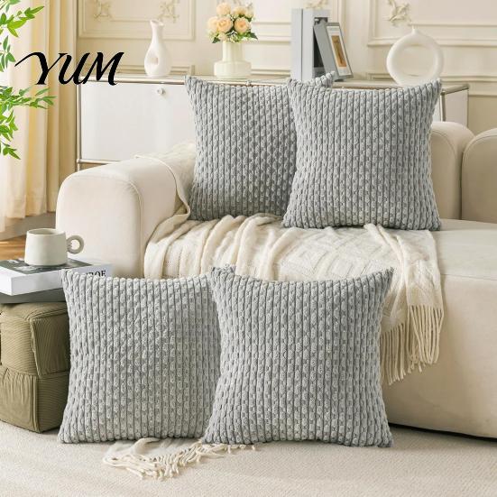Durable Washable Hidden Zipper Shams Bohemian Corduroy Throw Pillow Cover, Soft Solid Color Decorative Cushion Case, Easy Clean Removable Protectors