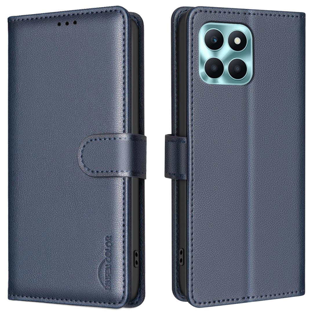 

BINFEN COLOR BF32 For Honor X6a 4G Leather Phone Case Litchi Texture RFID Blocking Blue