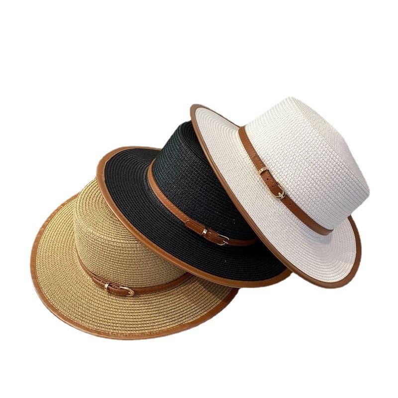 Sun Hats For Women Men Caps Flat Top Wide Brim Straw Hat Summer Beach Casual White Straw Hat Gorras Para Mujer