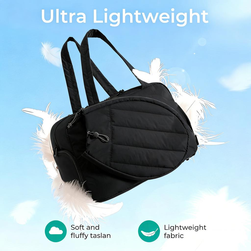 Tennis Bag with Shoe Compartment Shoulder Strap 42L Large Capacity Waterproofing Badminton Bag Handbag for Gym Black