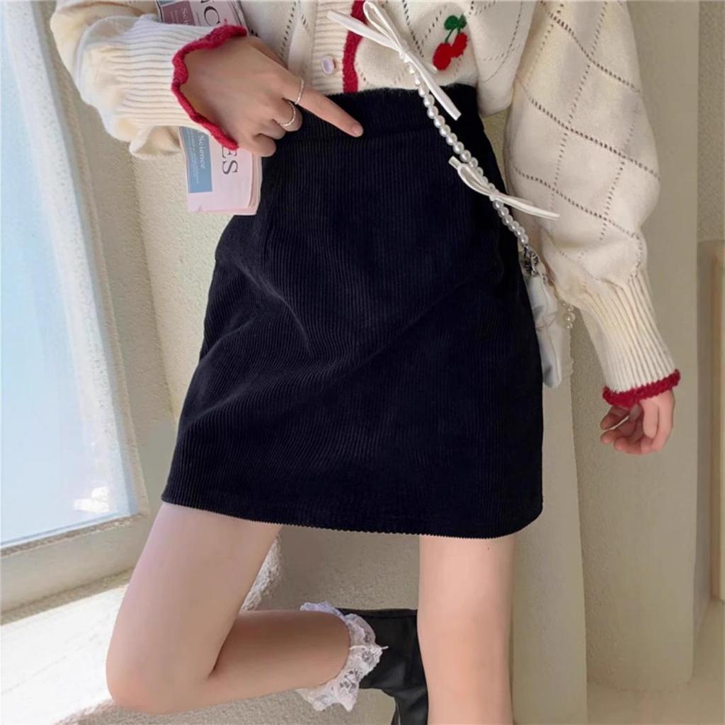 A-line High Waist Corduroy Midi Skirt - 2024 Autumn/Winter Fashion for Petite Women