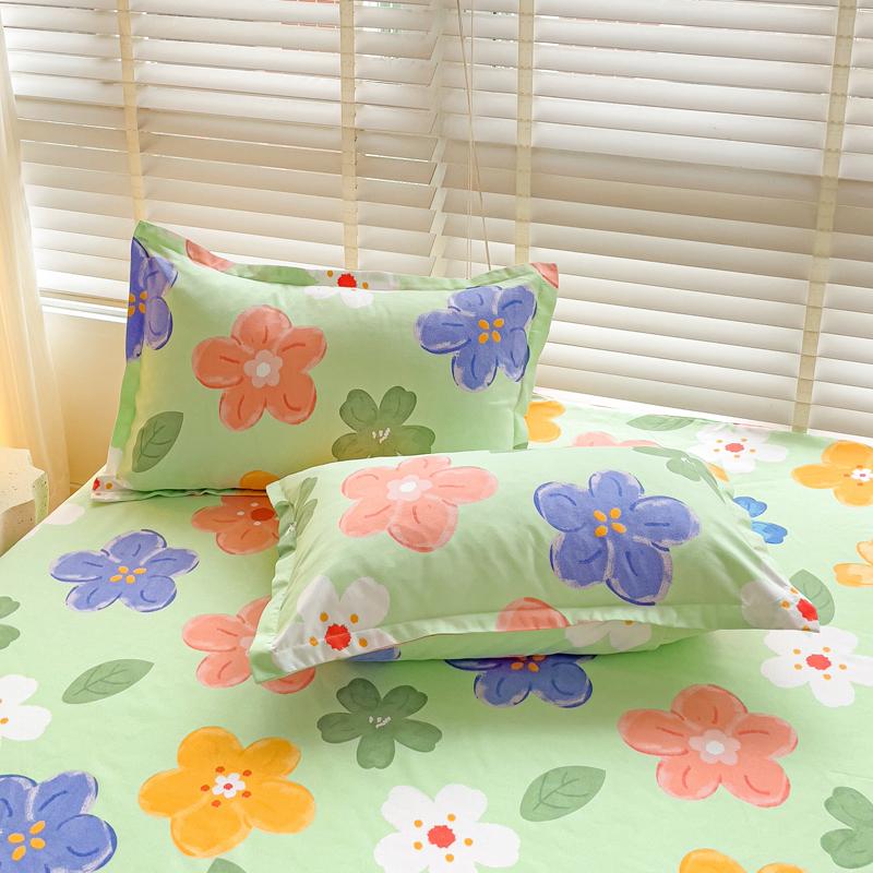 Washed Cotton Fitted Sheet with Elastic Bands Non Slip Adjustable Mattress Cover Printed  Pure Cotton  for Double King Queen