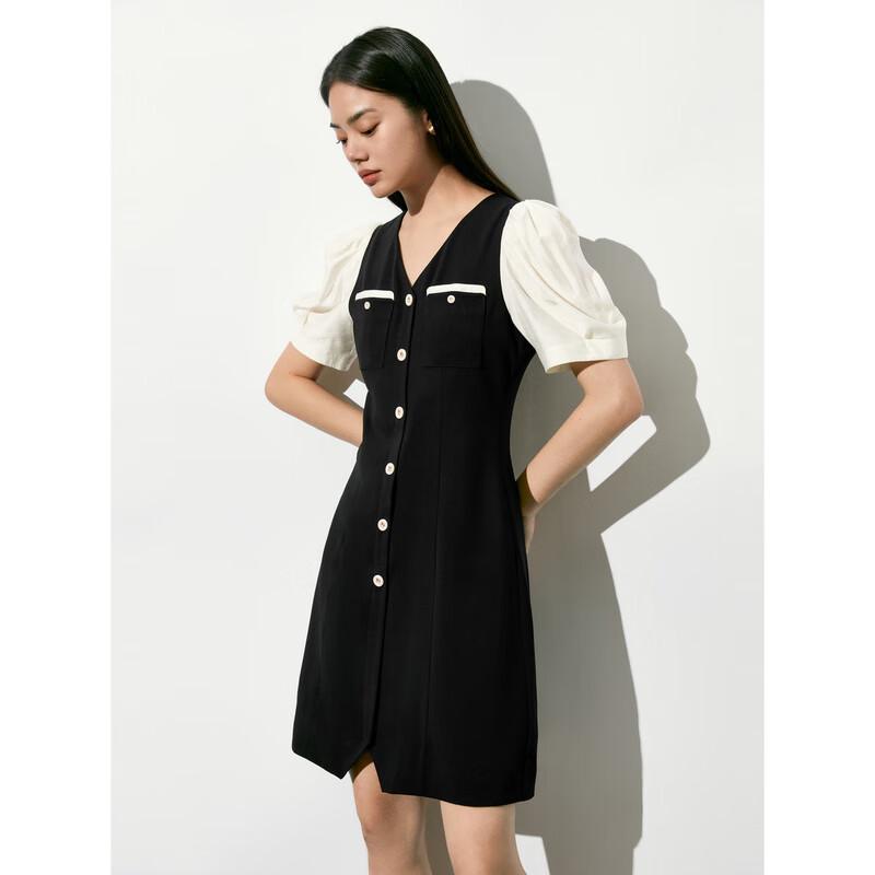 PEACEBIRD Women's French Style V-Neck Waist-Cinching Dress