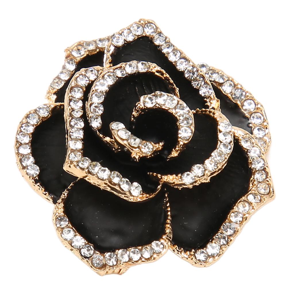 Flower Brooch Pin Rhinestone Elegant Shiny Stylish Alloy Vintage Flower Brooch Black for Party