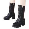 Thick-heeled Martin Boots Women's Medium Boots Women's Autumn and Winter 2025 New British Style Versatile Women's Shoes Black High-heeled Women's Boot