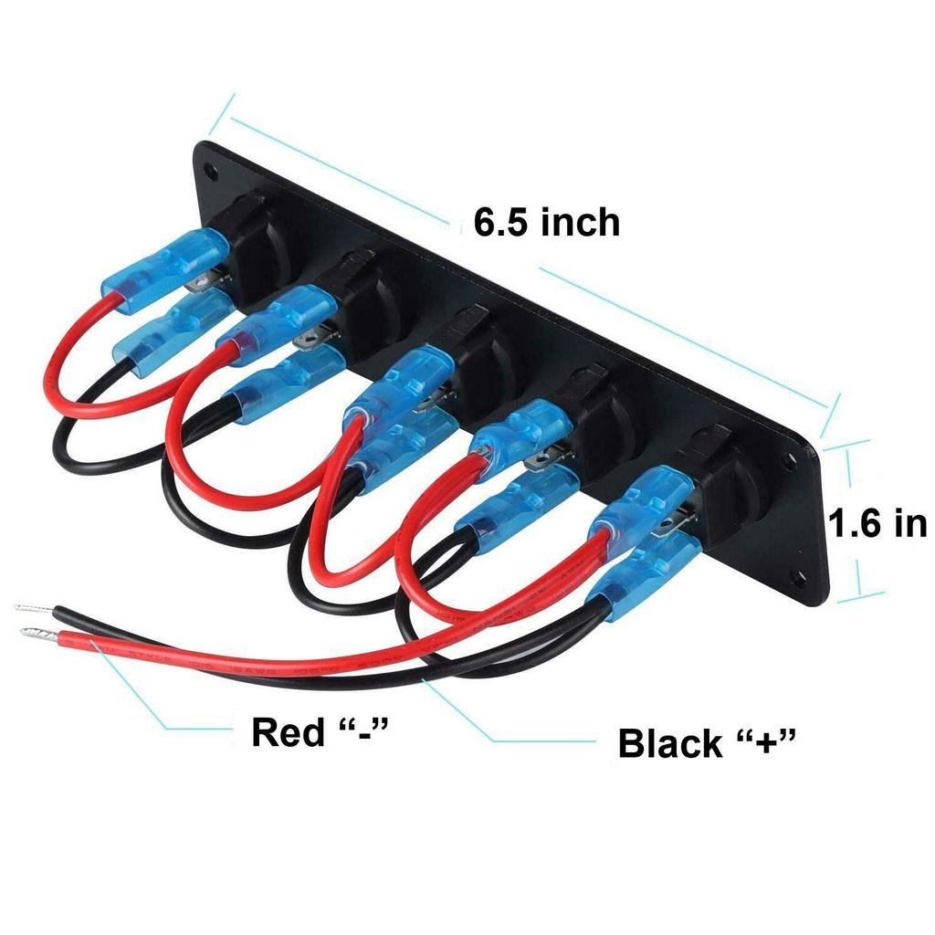 12V Rocker Switch Panel Circuit Breaker Waterproof 5 Gang 3 Pin On/Off Toggle LED Switches for RV Marine Car Vehicle Trailer Truck SUV Boat RV Ship