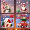 Multicolor Merry Christmas Sticker Electrostatic Cartoon Santa Snowman Christmas Window Sticker Waterproof Removable