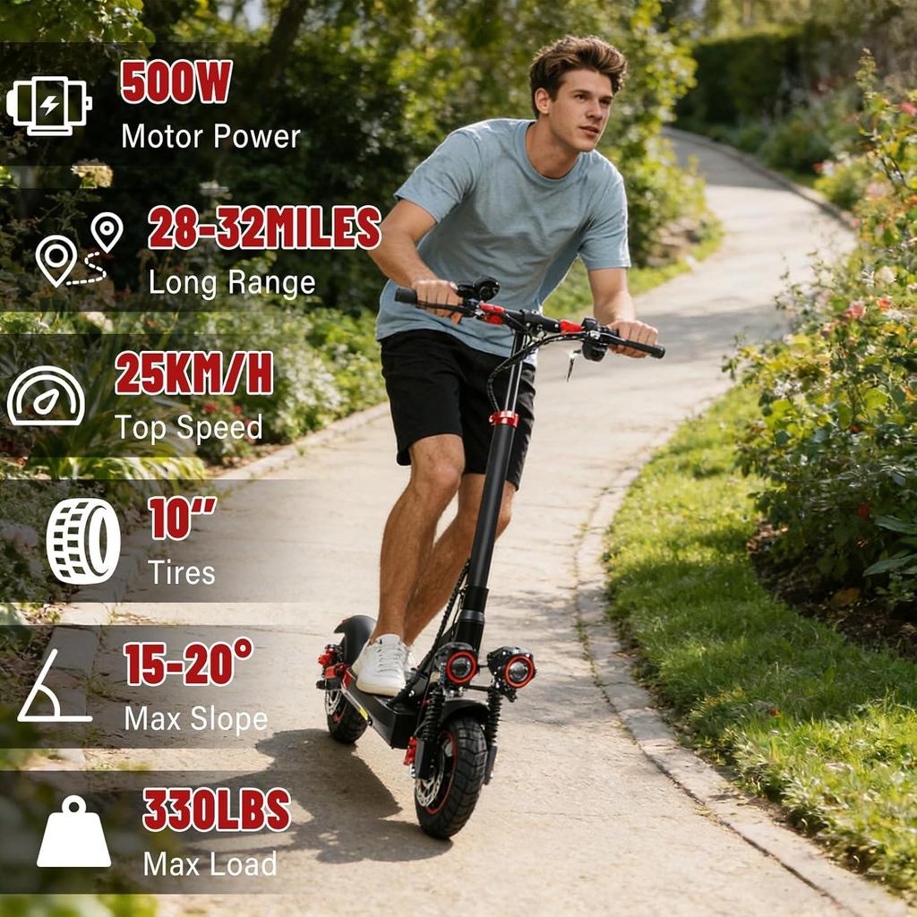 Foldable Adult Electric Scooter with Seat 48V15AH Up to 55KM Range,10" All-Terrain Tire IP54 Dual Disc Brake Cruise Control