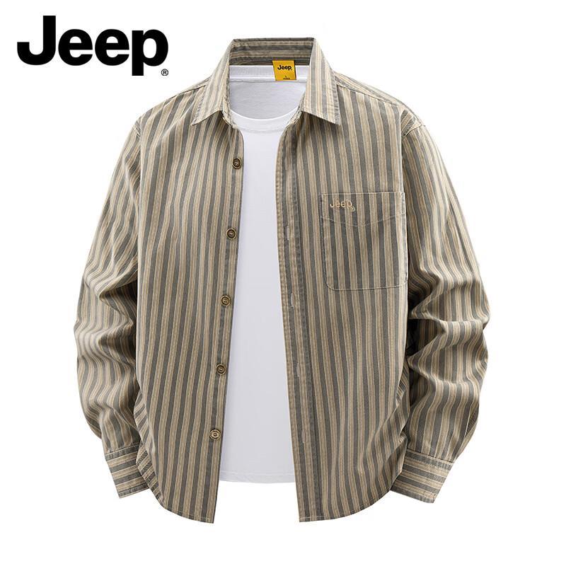 JEEP Men s Casual Striped Pure Cotton Long Sleeve Shirt M