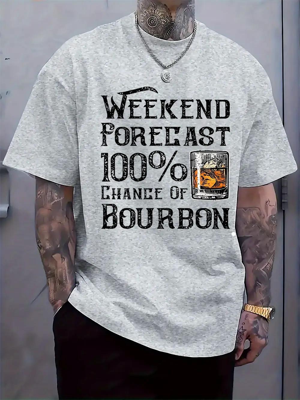 Casual Short Sleeve T-shirt with Bourbon Weekend Forecast Graphic Print - 100% Chance of Bourbon Design XXXXL
