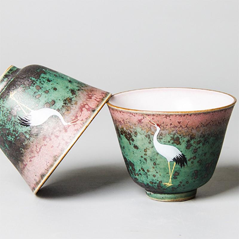 60ml Japanese Ceramic Tea Cup Glazed Kiln Change Crane Kung Fu Tea Set