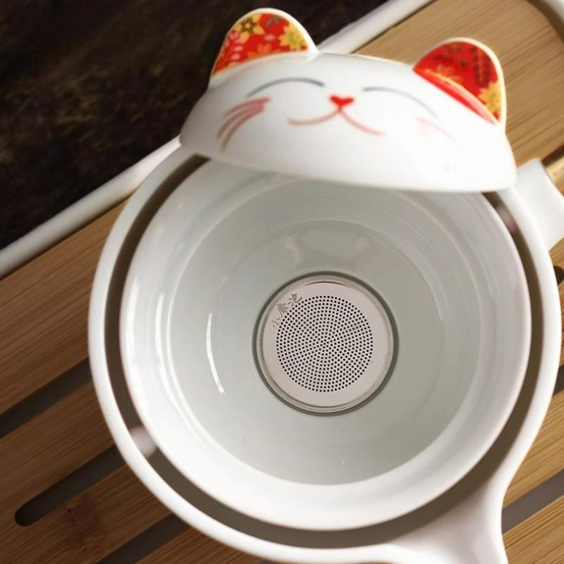 Creative Luck Cat Ceramic Chinese Kung Fu Tea Set Travel Teapot with Handle Cute Cat Pot Household Kung Fu Teapot Cup Set Gift
