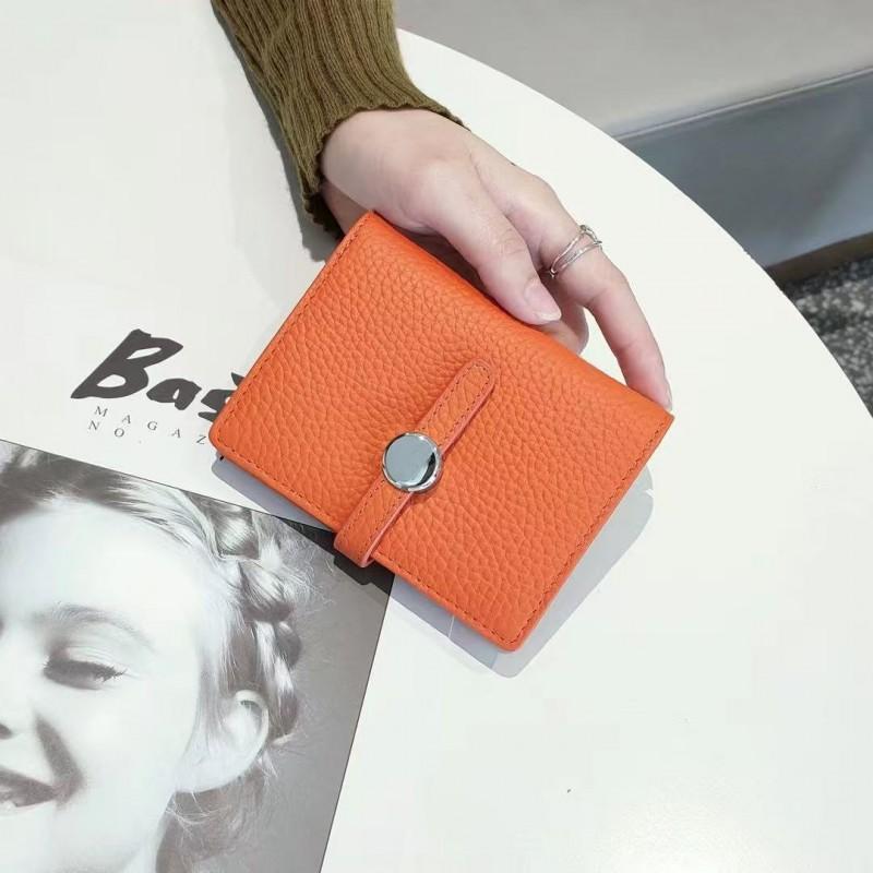 First-layer Cowhide Women's Folded Short Wallet Fashionable Authentic Leather Drawstring All-purpose Change Purse Thin Card Bag