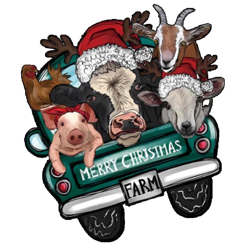 Women Casual T Shirt Black Farm Animals Christmas Car Merry Christmas Farm Print Holiday Party Gift Top