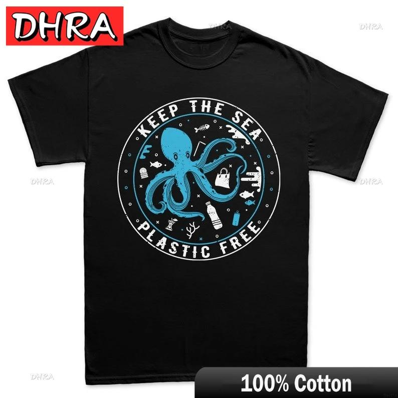 Unisexs Keep The Sea Plastic Free Octopus Protest T Shirt Tee Top Tshirt Boyfriend Tops Breathable Punk Shirt Cotton Tee S