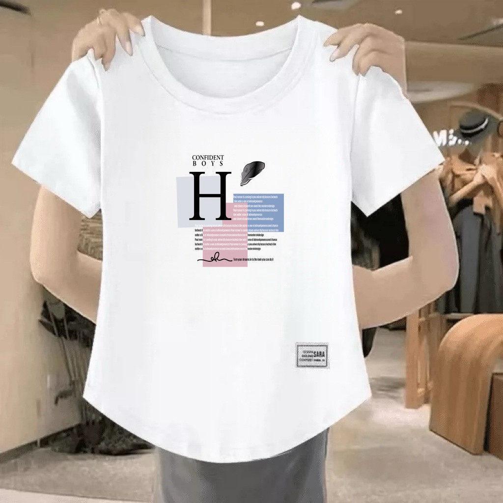 

New 2026 Women s Casual Short-Sleeve Letter Print Round-Neck T-Shirt - Loose, Slimming, and Versatile for Summer Fashion S