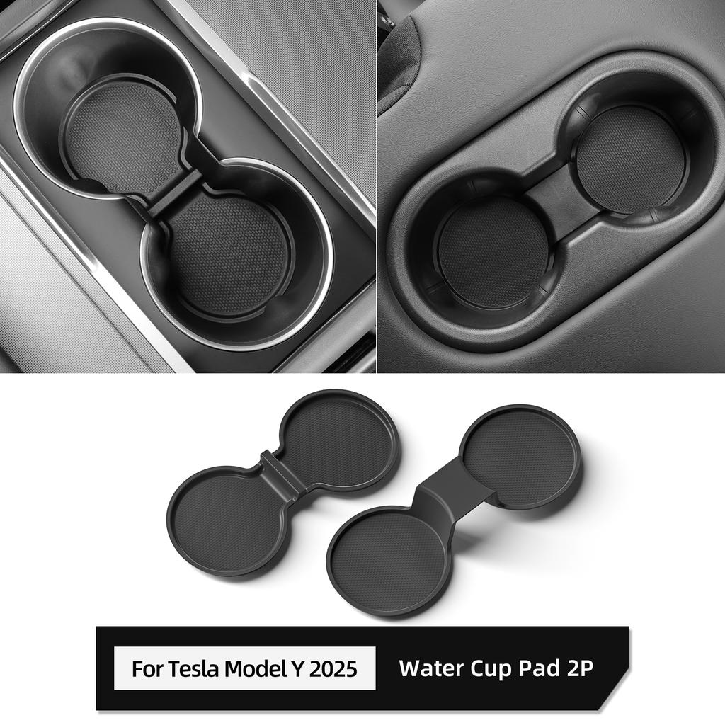 Smabee Center Console Cup Coaster for Tesla Model Y Launch 2025 Juniper Back Row Anti-Slip Cup Pad Accessories TPU BLACK