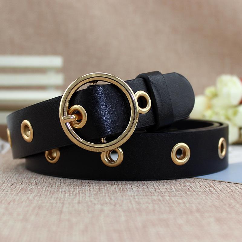 Women'S Decorative Hollow Round Buckle Belt Women'S Skirt Steam Eye Hole Jeans Belt