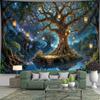 2D Magical Treehouse Tapestry Enchanted Forest with Glowing Lanterns Wall Hanging