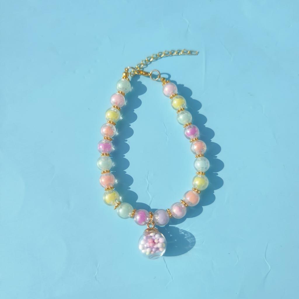 Colored Pet Pearl Collar Gold Bead Separated Handmade Dog Cat Collar Glass Ball Pendant