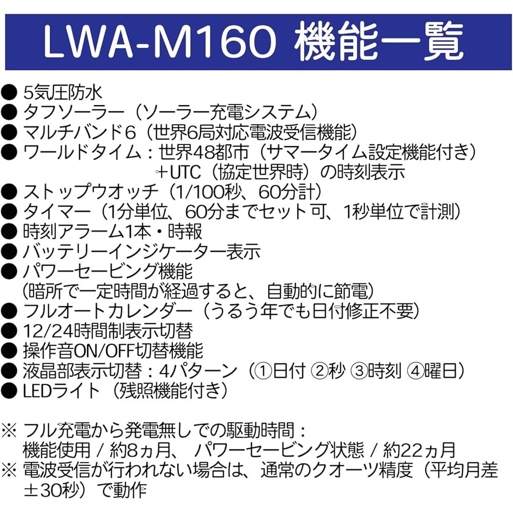 Casio Wave Ceptor Armbanduhr (Offizielles japanisches Produkt) Funkgesteuerte Solar-Armbanduhr LWA-M160D-7A2JF Silber