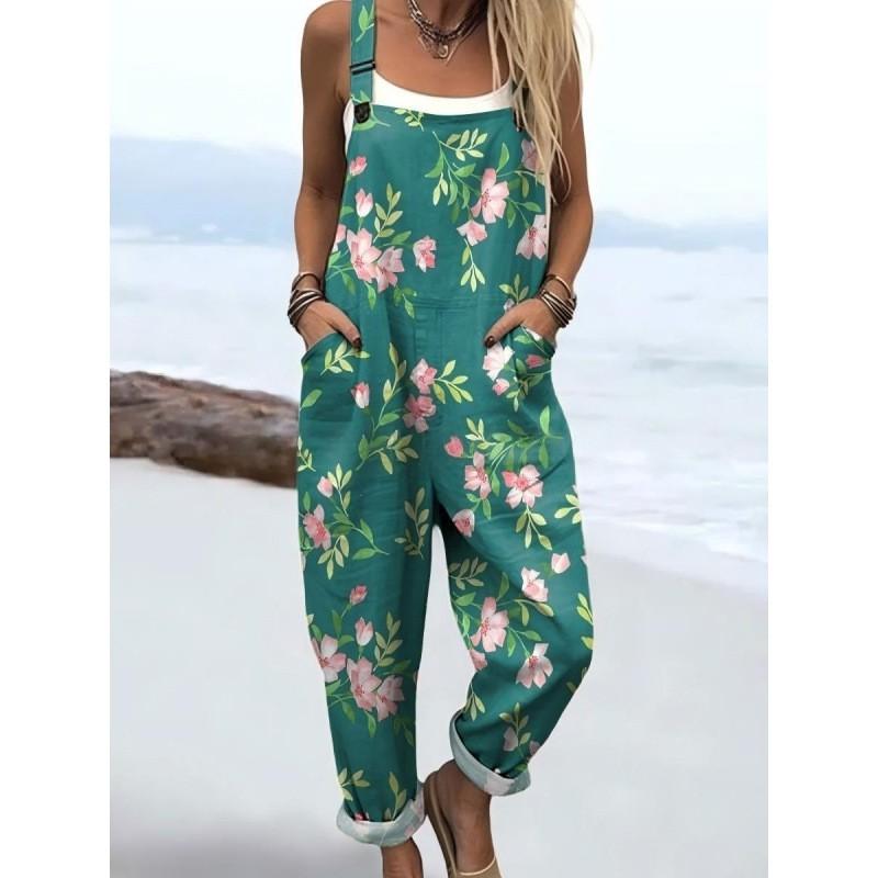 Womens Sleeveless Jumpsuit With Vintage Print Loose Fit Streetwear Style 2026