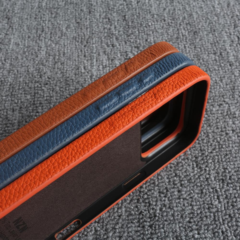 Luxus Echtleder Rindsleder Hülle für iPhone 17 Pro Max 16 15 14 13 12 Natürliches Rindsleder Litschi-Leder Stoßfeste Handyhülle Fundas