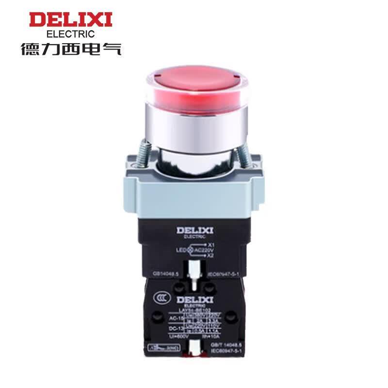 DELIXI LAY5s 22mm Illuminated Red Flat Push Button Switch