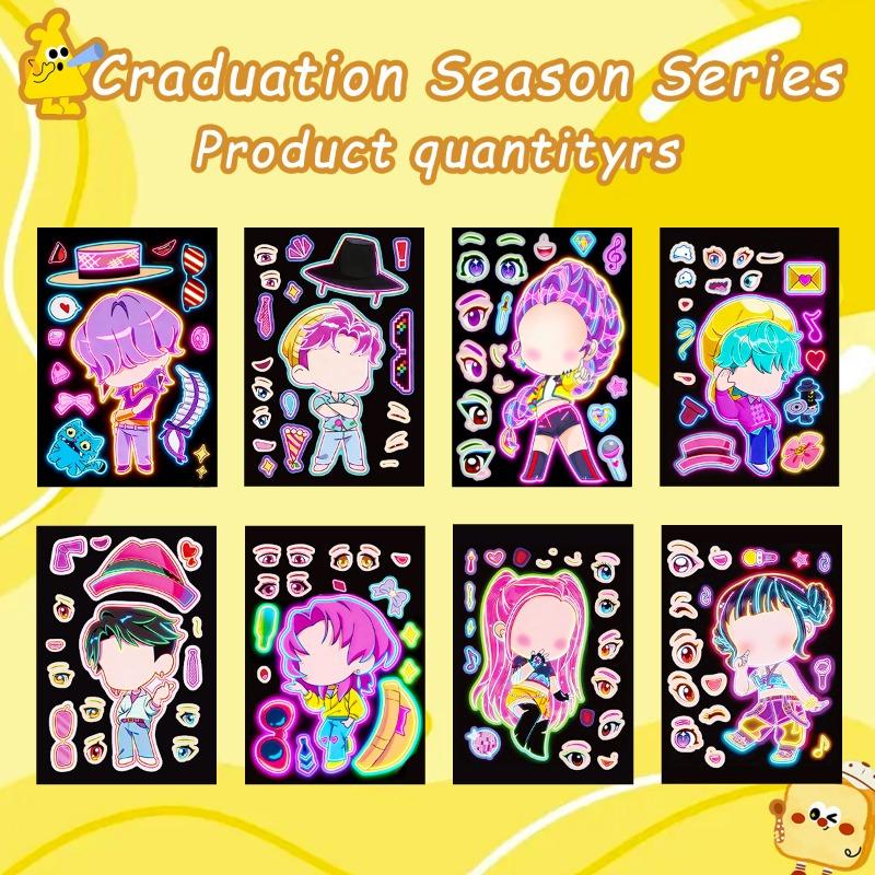 8 Neon Witch Hunters Kpop Face-changing Collage Stickers DIY Handbook Decorative Mobile Phone Case