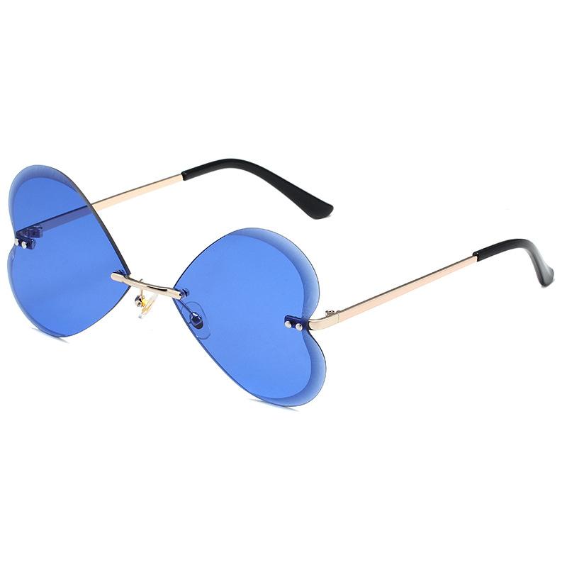 Butterfly frameless sunglasses, European and American retro trend love peach heart personalized metal sunglasses women
