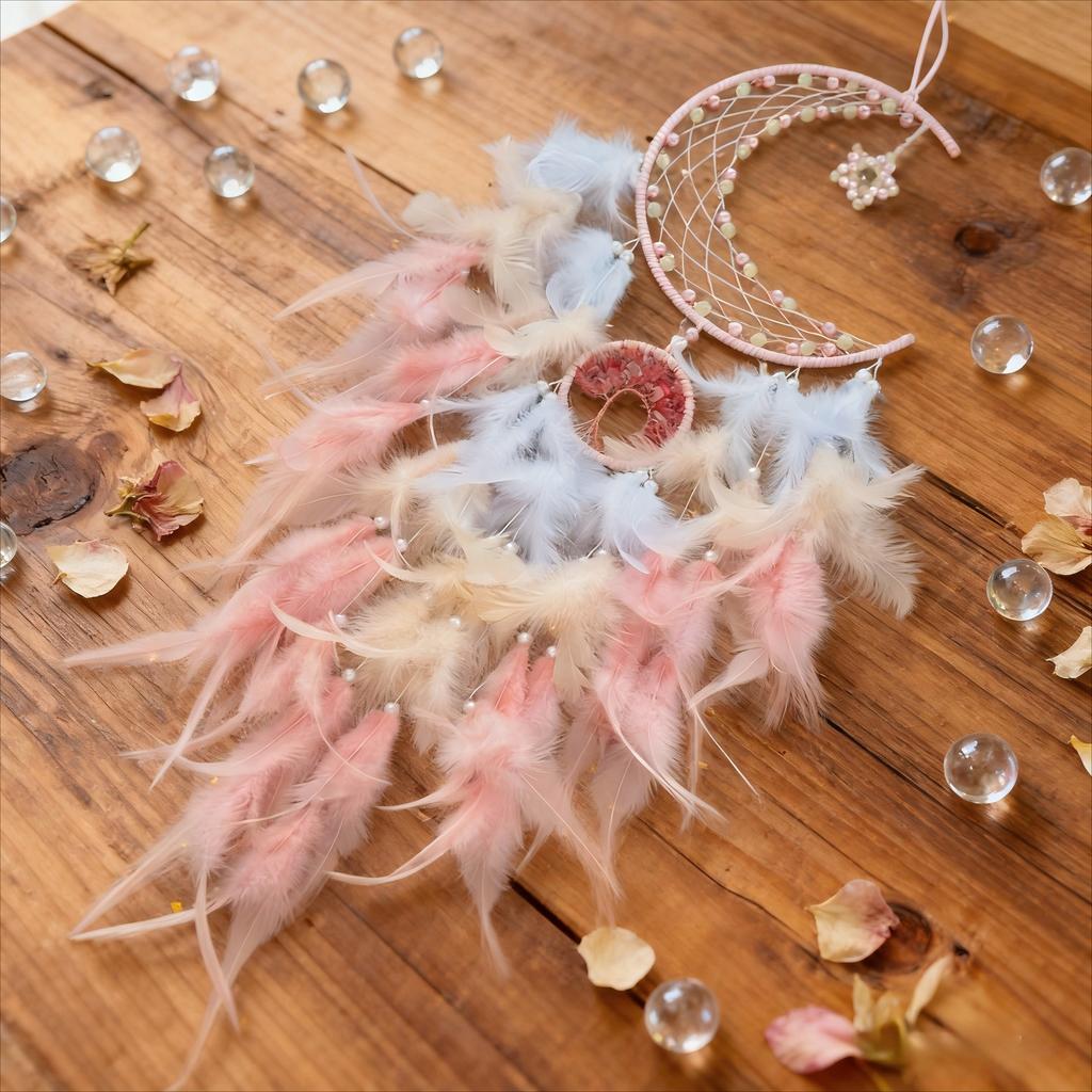 1Pc Moon Dream Catcher Handmade for Bedroom Feather Dream Catchers for Home Decoration Ornaments for Bedroom Wall Hanging