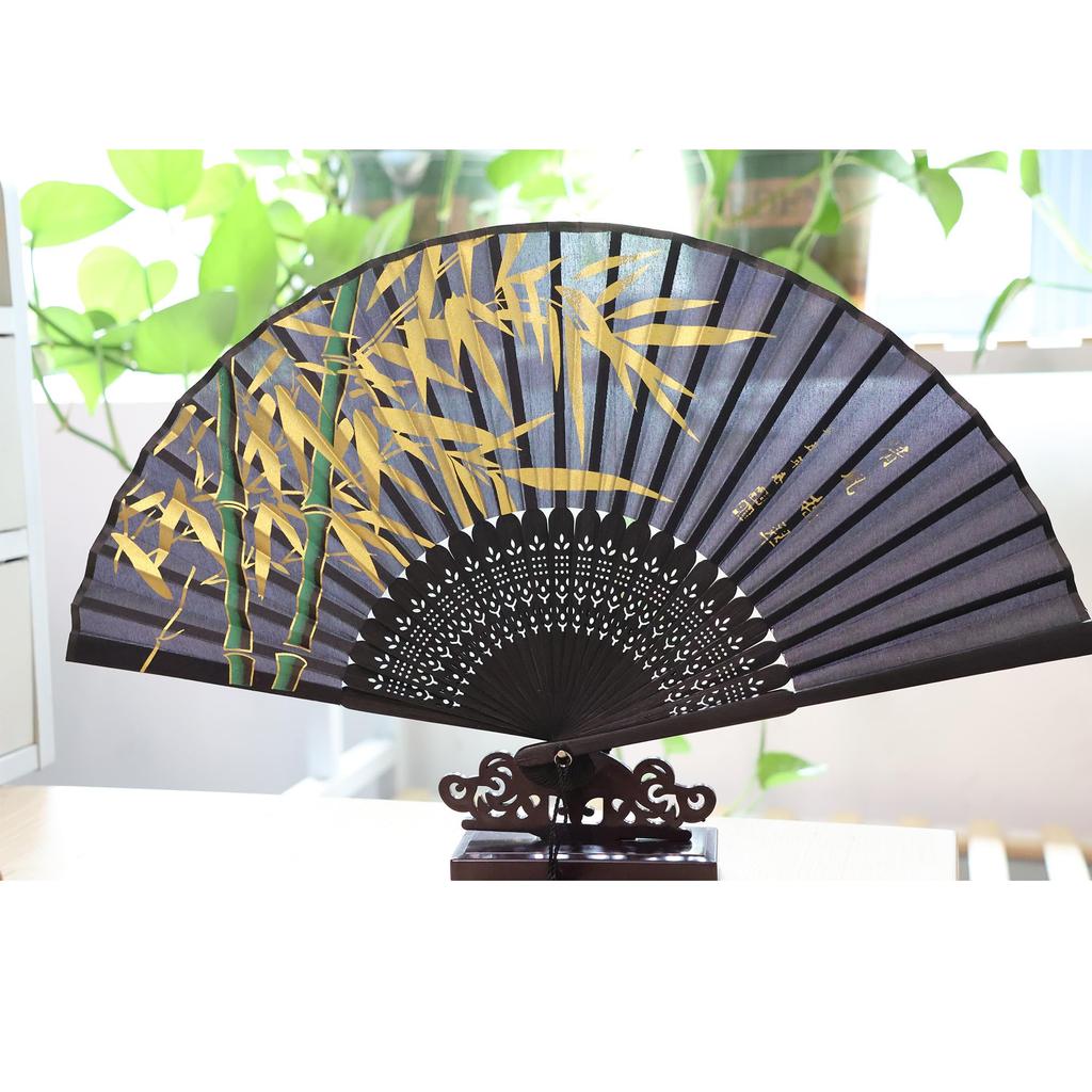 Folding Japanese for Festivals and Fireworks Japanese Beautiful Gold Bamboo [DERAYEE] Fan, Bamboo, Style, Summer, Stylish, Handheld, Displays,