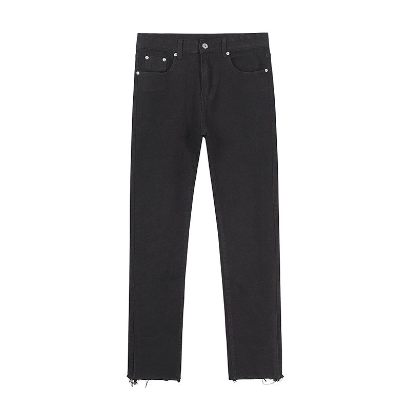 

Black of Exit Chinese Style Raw Hem Black Slim Fit Flared Jeans Unisex High Street Versatile Long Pants Black S