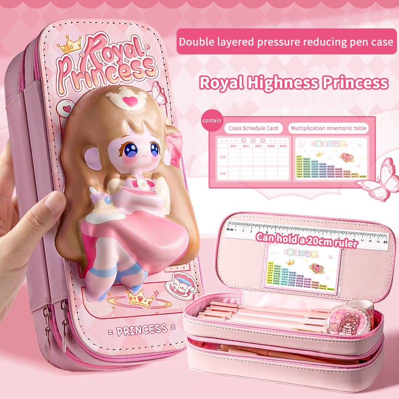 

3D милый двухслойный пенал устойчивый к падениям водонепроницаемый школьный ящик для хранения принадлежностей жесткий чехол для декомпрессии розовый