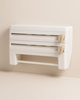 მრავალფუნქციური სამზარეულოს ორგანიზატორი კედელზე დამაგრებული თუნუქის ფოლგის შესანახი თაროს კონსერვანტის ფირის ყუთი დისპენსერი სოუსი რულონური ქაღალდის შესანახი ყუთი, 1 ც.